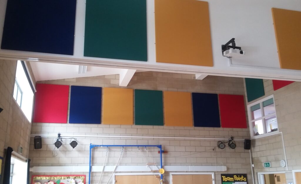 Sports hall acoustic improvement with sound absorption panels